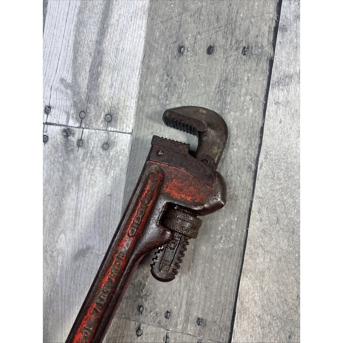 Vintage RIGID 10" inch Pipe Wrench The Ridge Tool Co Elyria Made In USA