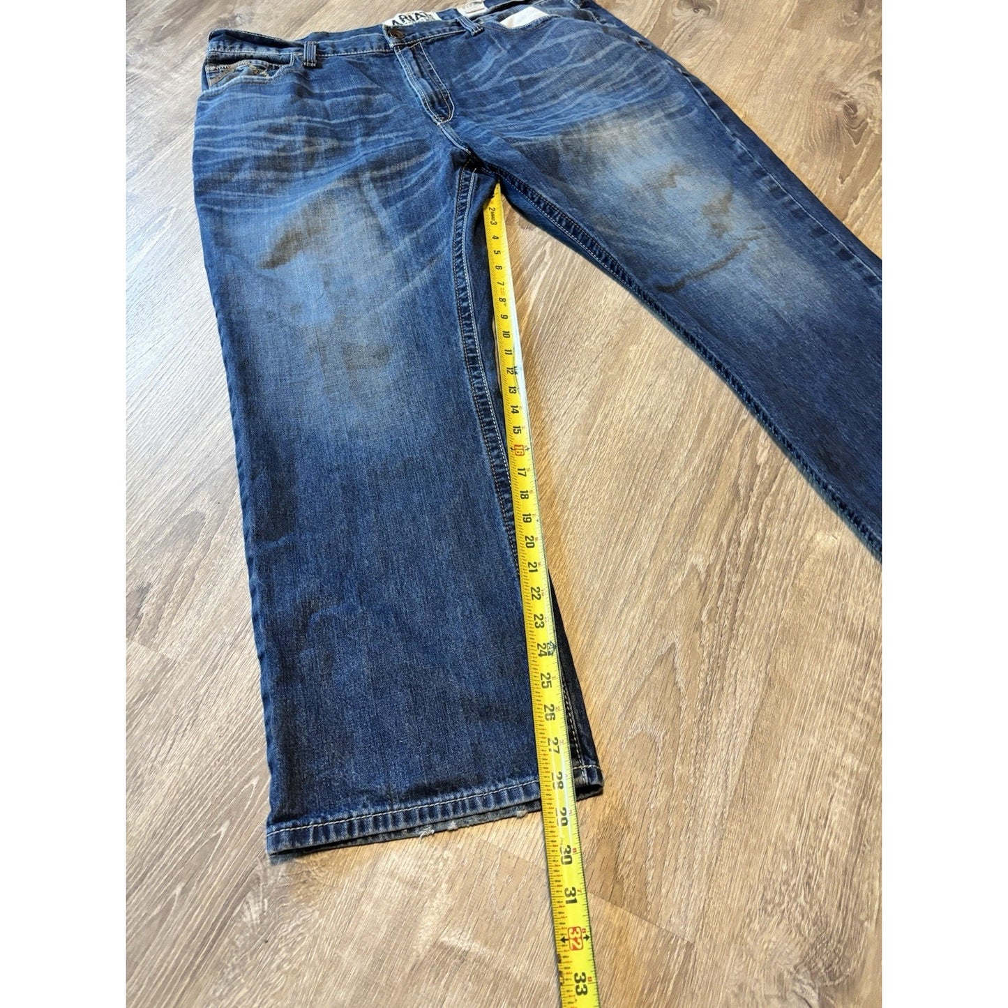 Ariat FR M4 Bootcut Low Rise Med Wash Blue Denim Cotton Jeans Mens 34x32 Flame