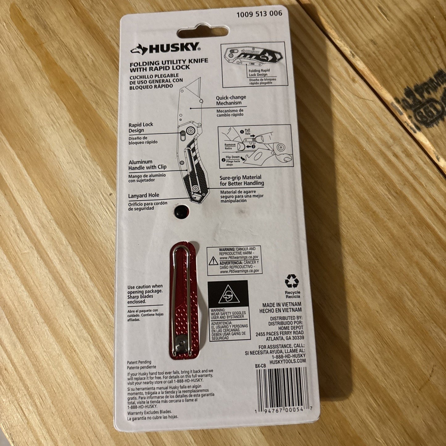 HUSKY Folding Utility Knife, Red, Rapid Lock & Textured Grip w/ Ten Xtra Blades