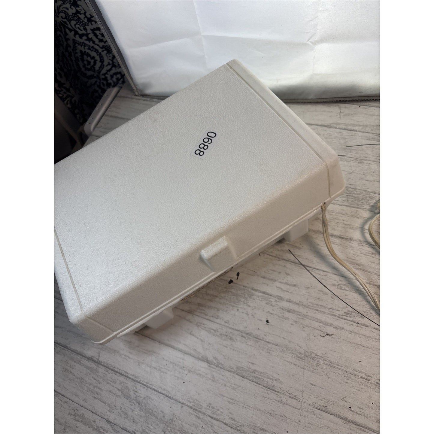 CONCERT HALL Record Player 12x8" Model 211B. White With Blue Handle