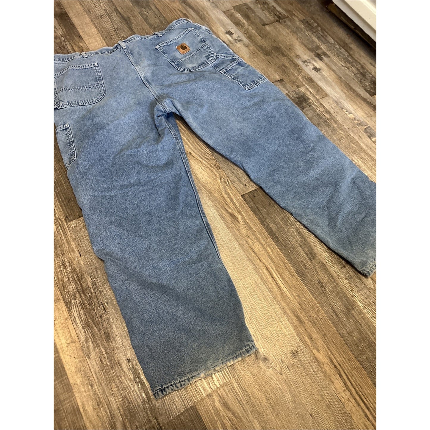 VTG Carhartt Flannel Lined Carpenter Jeans Men's Blue 44x32 - USA Made B14DST