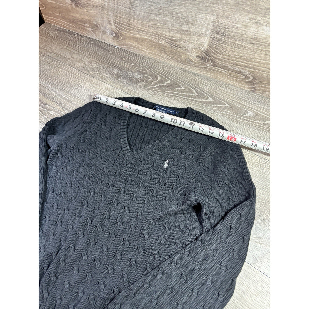 Ralph Lauren Sport V-Neck Cable Knit Sweater Women’s Sz XL Black Cotton