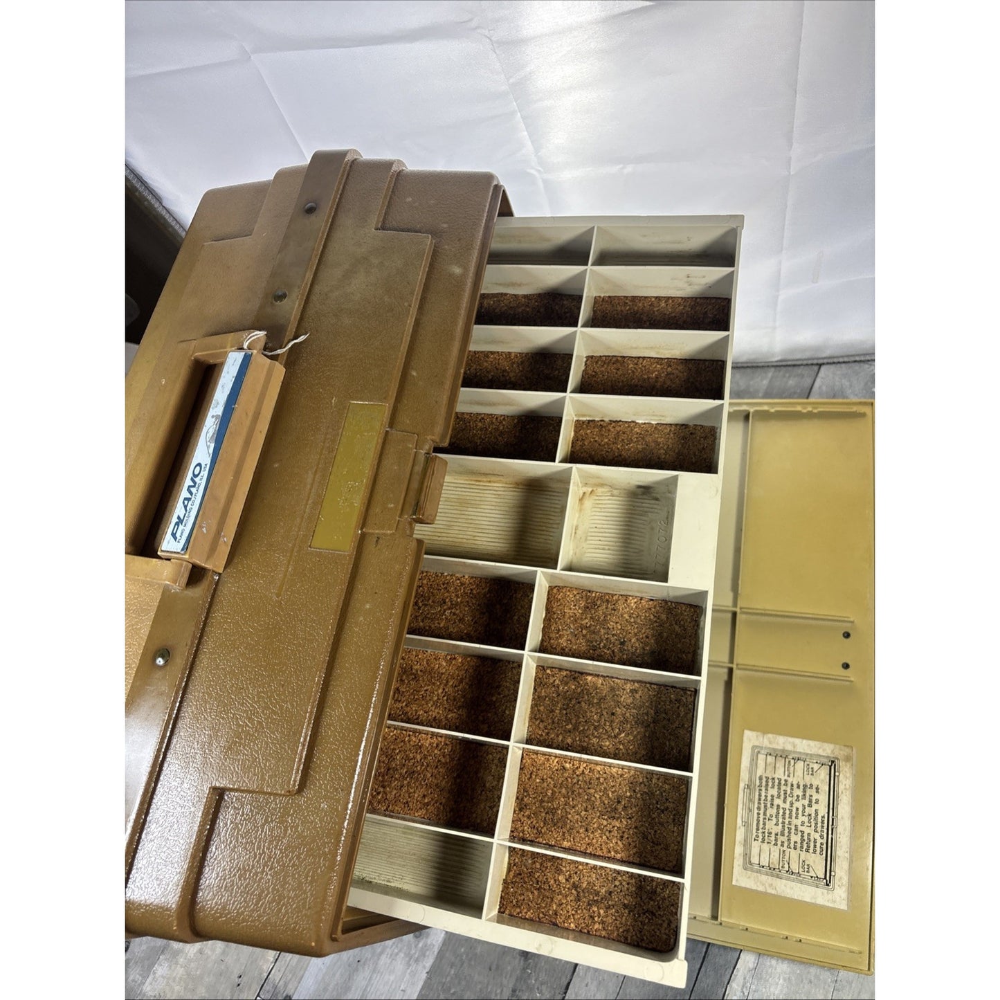 Vintage Plano 7777 Fishing Tackle Box Multi Tray Organizer Olive Tan 70s