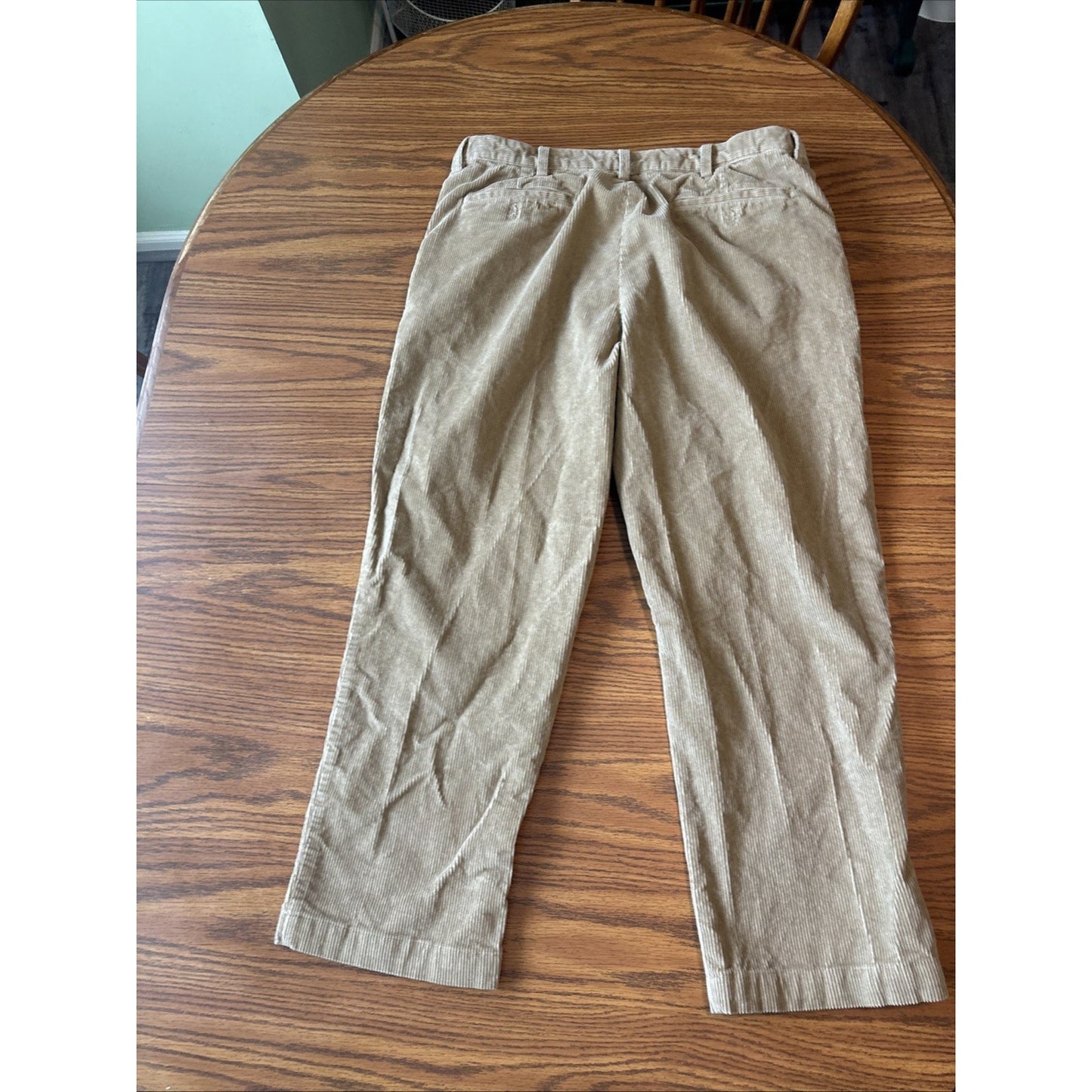 LL Bean Corduroy Flat Front Pants Mens Size 35x29 Comfort Waist Brown Stretch