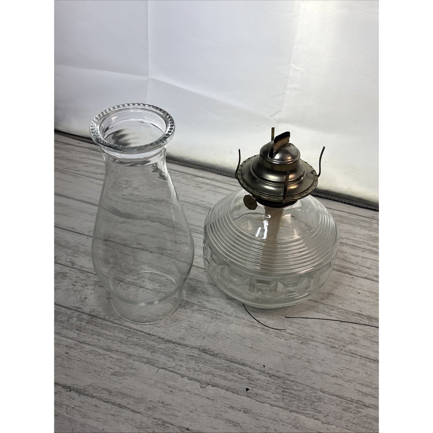 Vintage Antique Lamplight Farms Oil Lamp w/ Thick Glass Etched Base