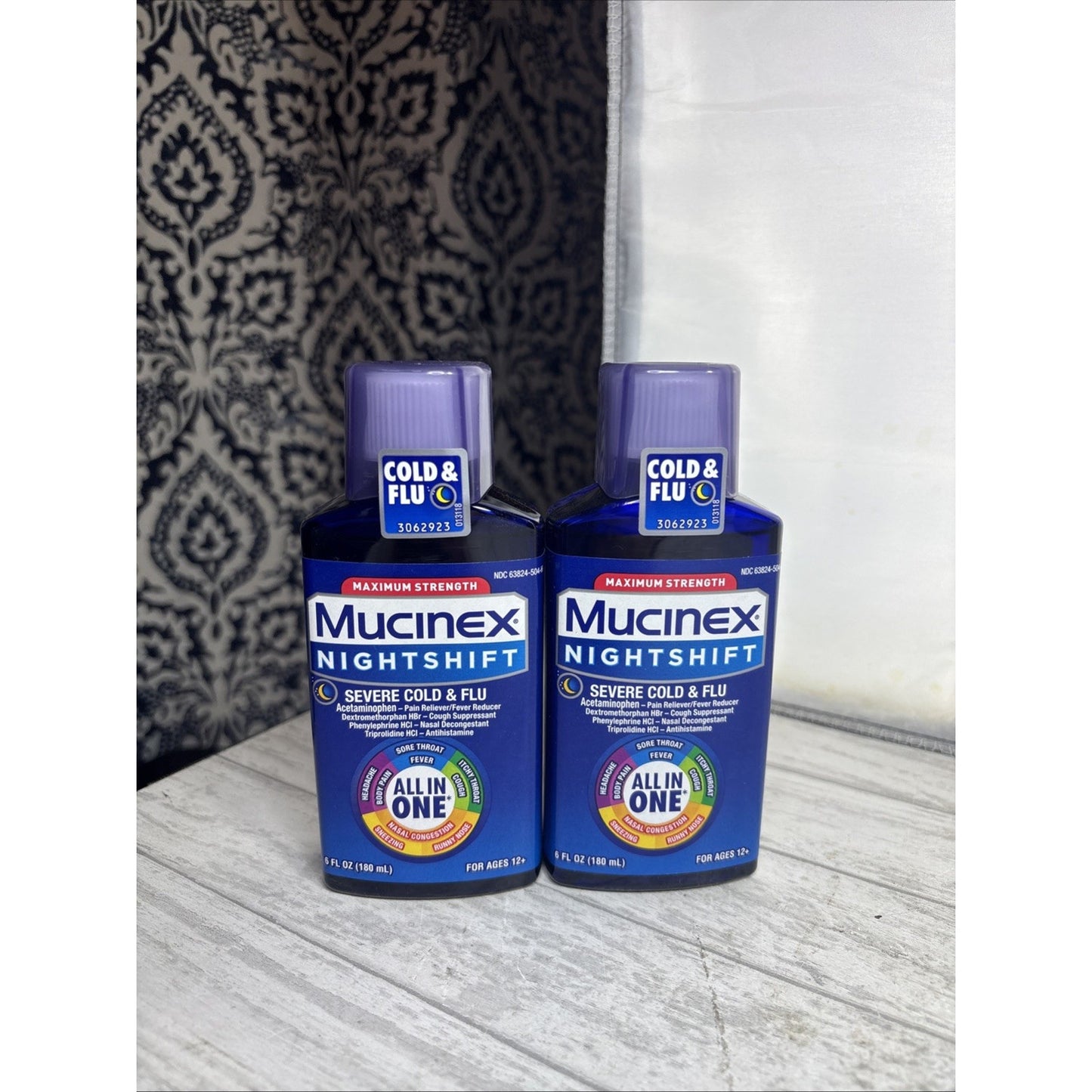 Mucinex Nightshift All In One Severe Cold & FLU 6 oz. Ea. (Lot Of 2) Exp 05/27