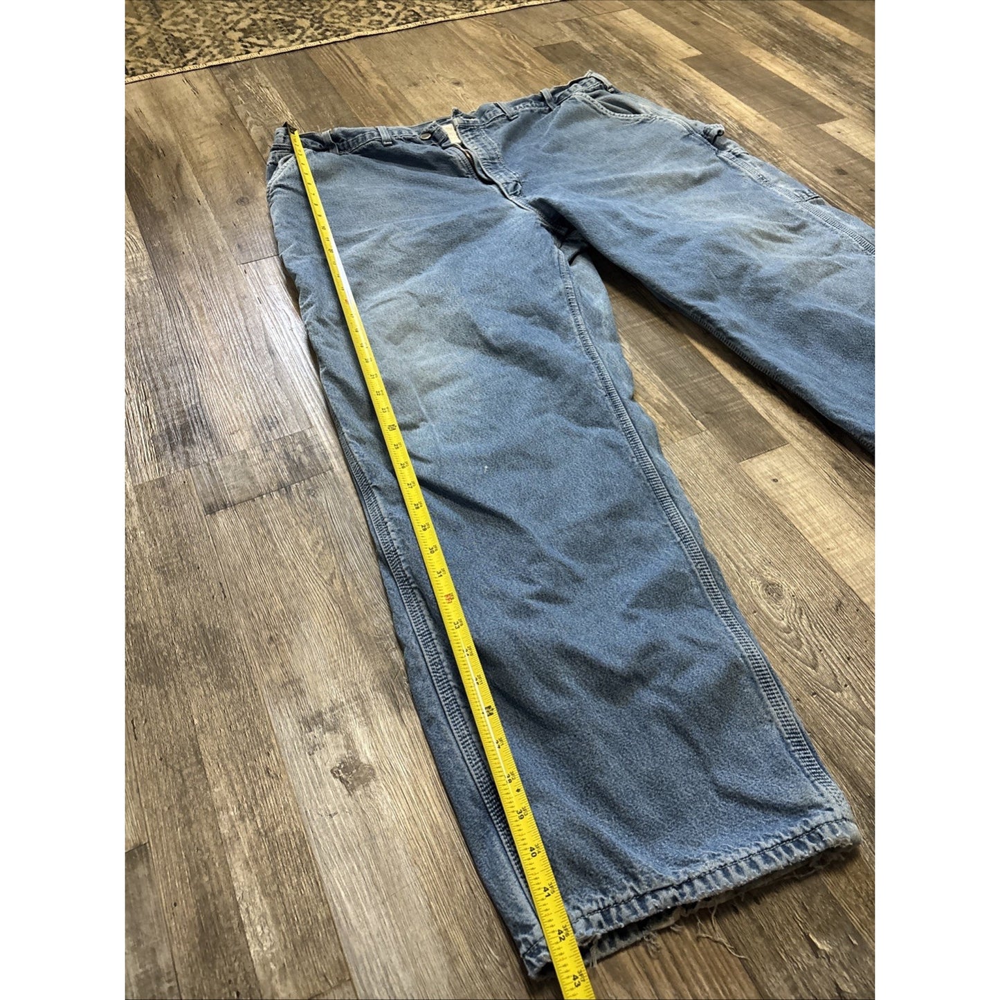 VTG Carhartt Flannel Lined Carpenter Jeans Men's Blue 44x32 - USA Made B14DST