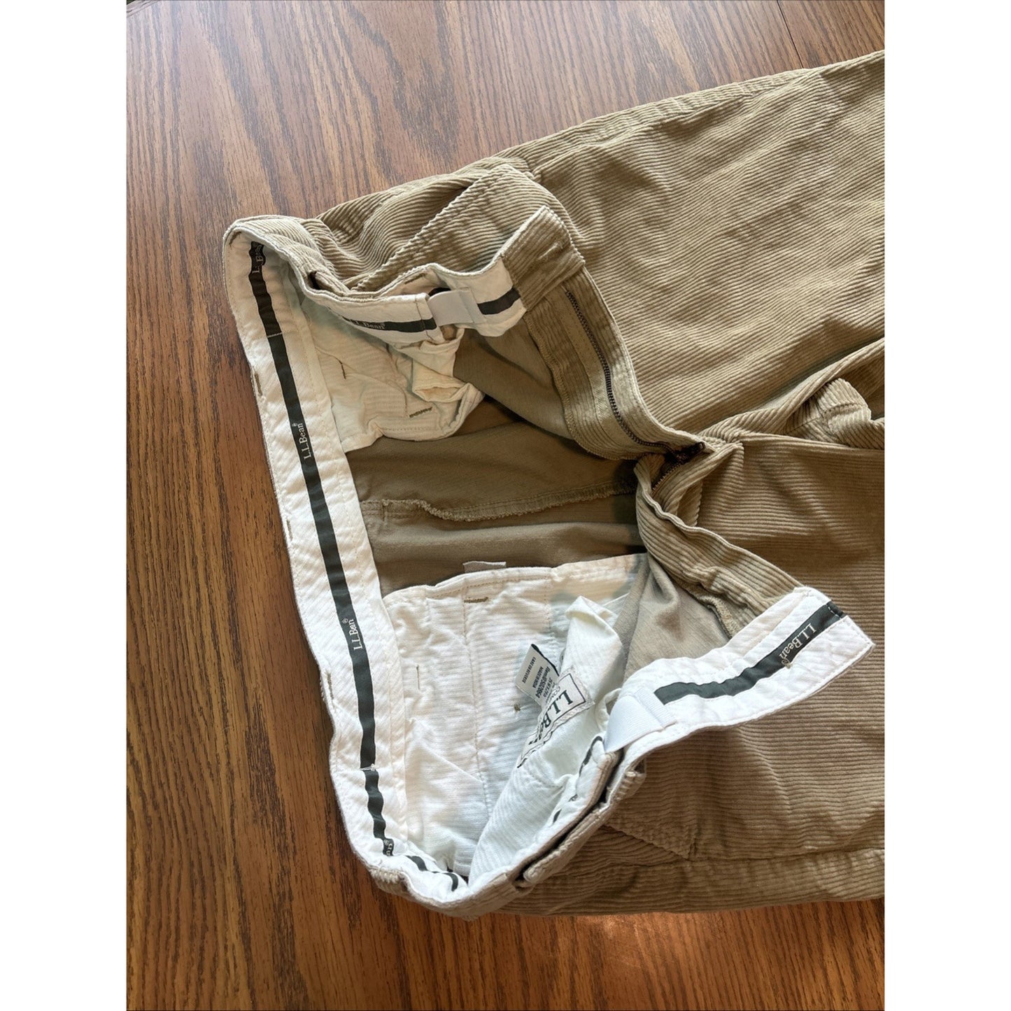 LL Bean Corduroy Flat Front Pants Mens Size 35x29 Comfort Waist Brown Stretch