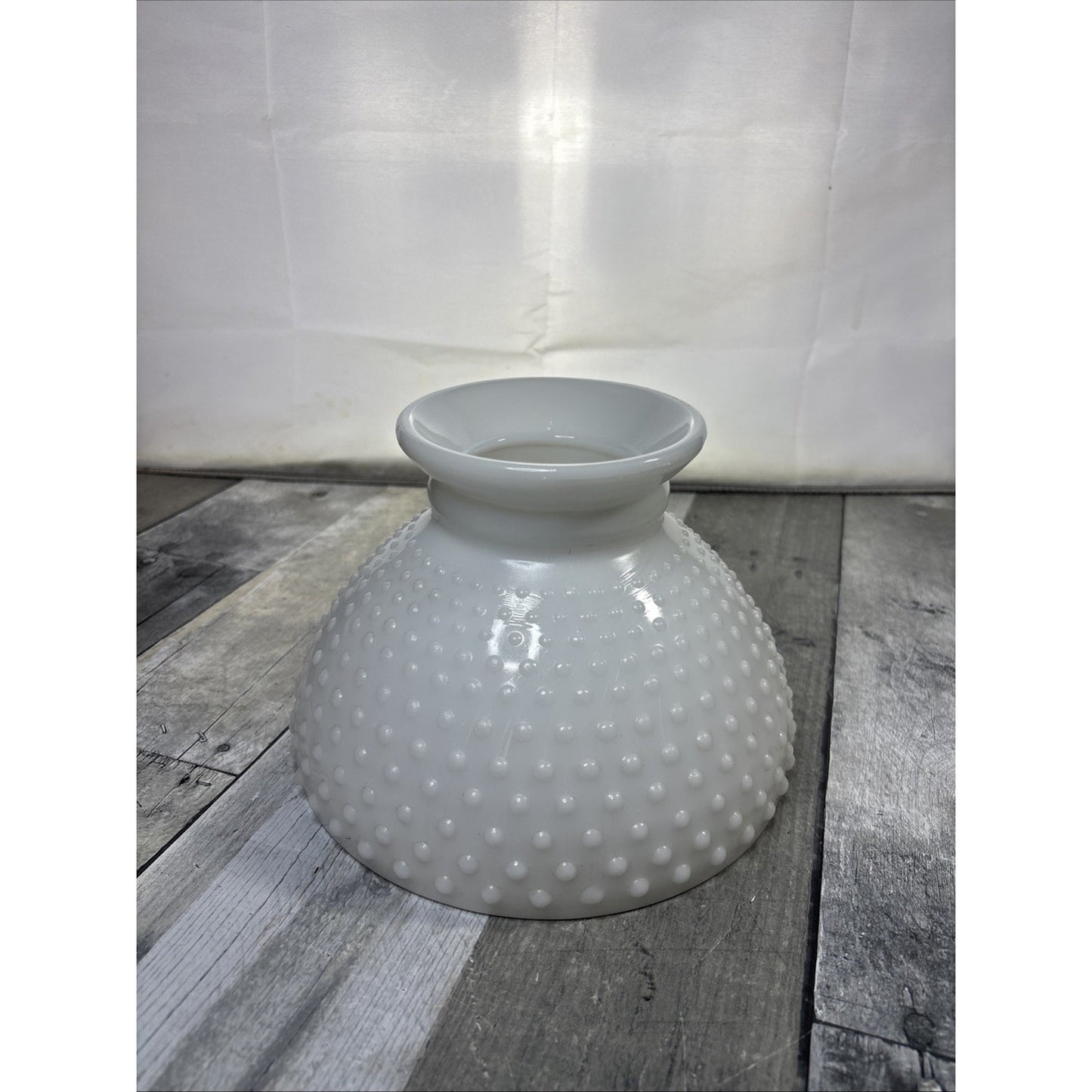 VTG White Milk Glass Hobnail Hurricane Lamp Shade 7-7/8" x 5-1/2" Fitter Salvage