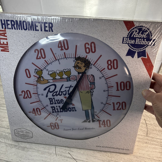Pabst Blue Ribbon Beer 16” Round Metal Thermometer Retro PBR PABST MAN New