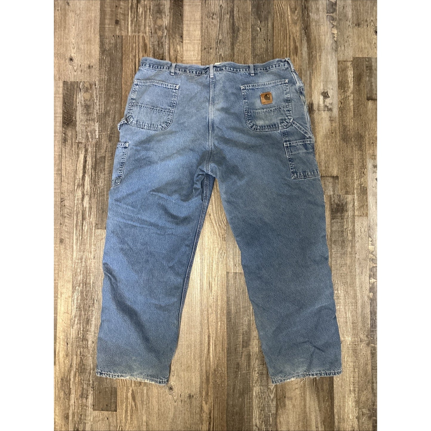 VTG Carhartt Flannel Lined Carpenter Jeans Men's Blue 44x32 - USA Made B14DST