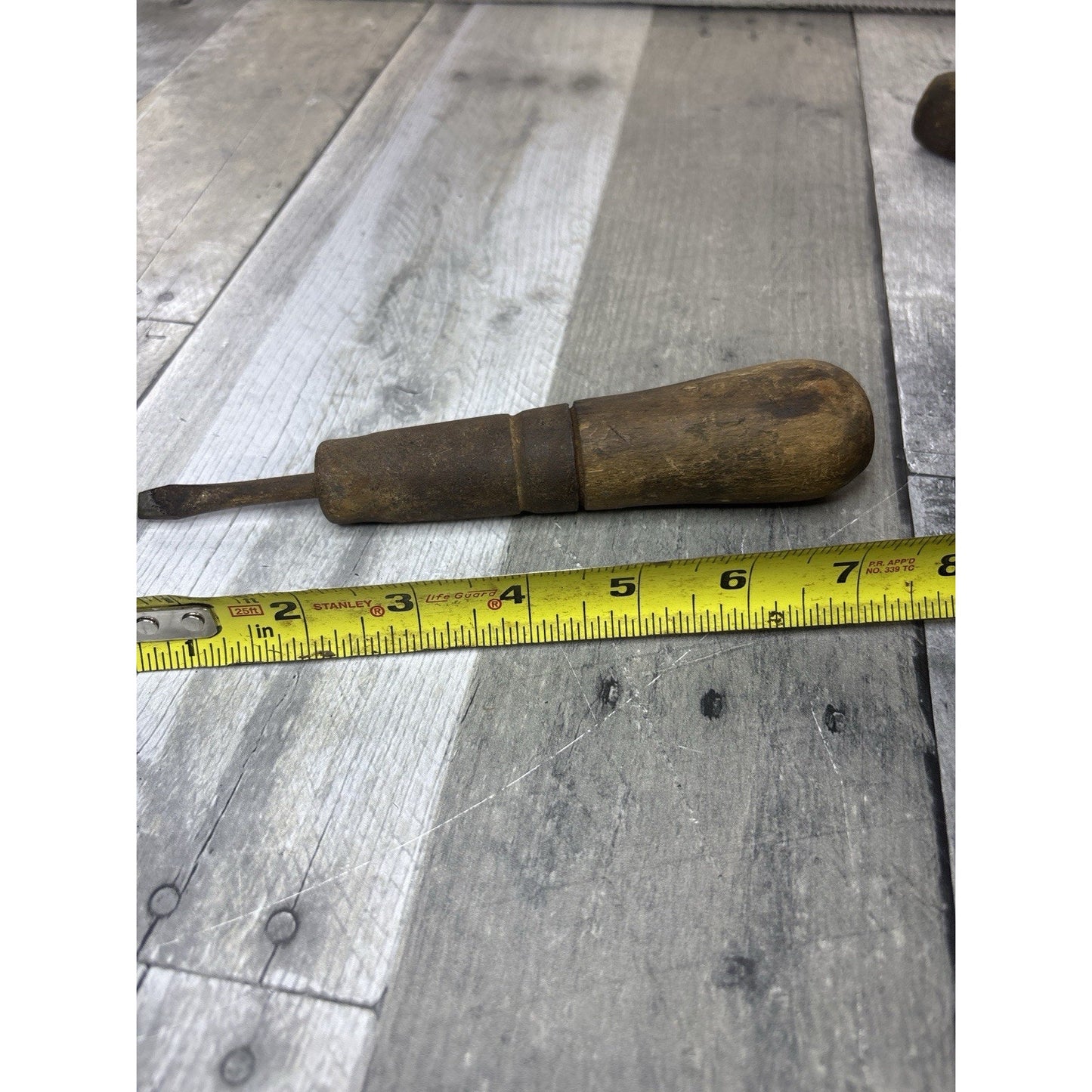 Vintage Heavy Duty Stubby Slotted Screwdriver Wood Handle Mechanics Tool USA