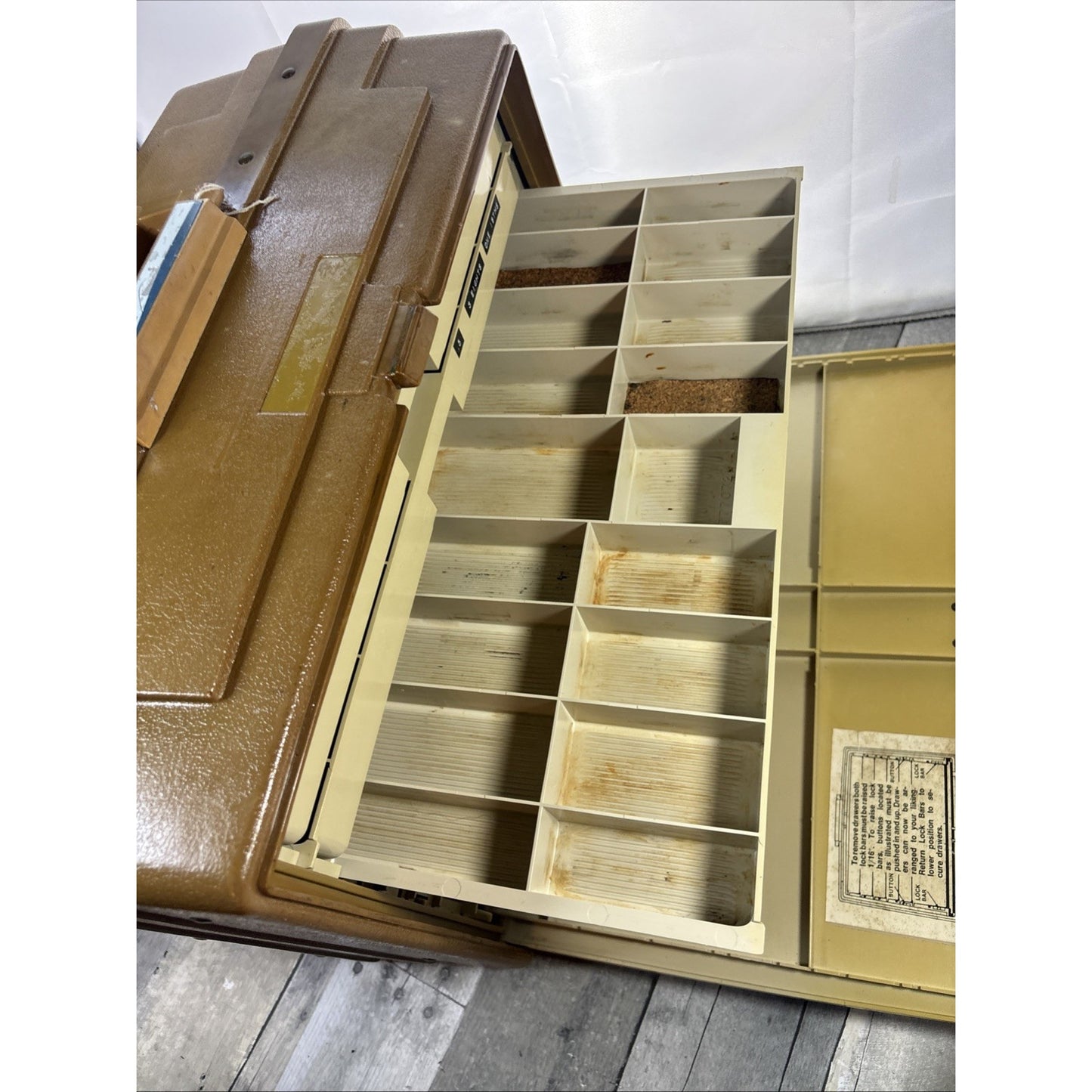 Vintage Plano 7777 Fishing Tackle Box Multi Tray Organizer Olive Tan 70s