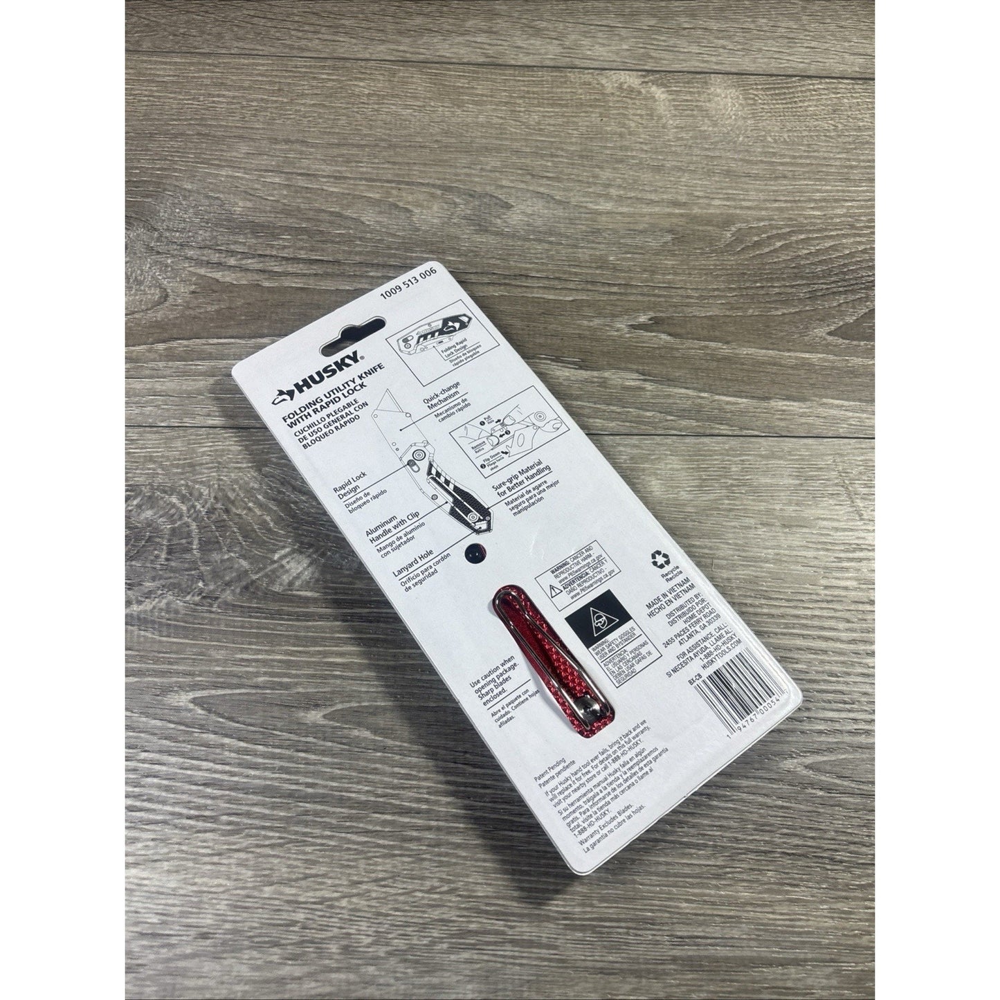 HUSKY Folding Utility Knife, Red, Rapid Lock & Textured Grip w/ Ten Xtra Blades