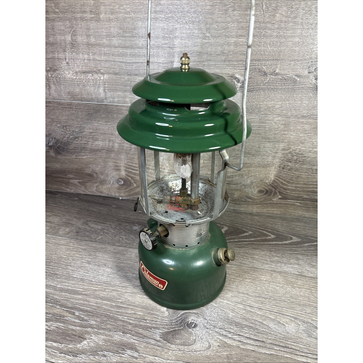 Vintage 1971 Coleman Model 220F Dual 2 Mantle Green Gas Camp Lantern USA