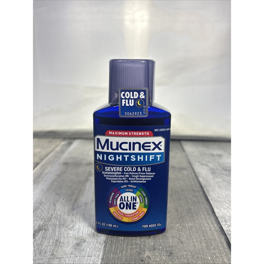 Mucinex Night Shift Severe Cold & Flu ~ 6 FL OZ ~ EXP 5/27 ~ FAST SHIP