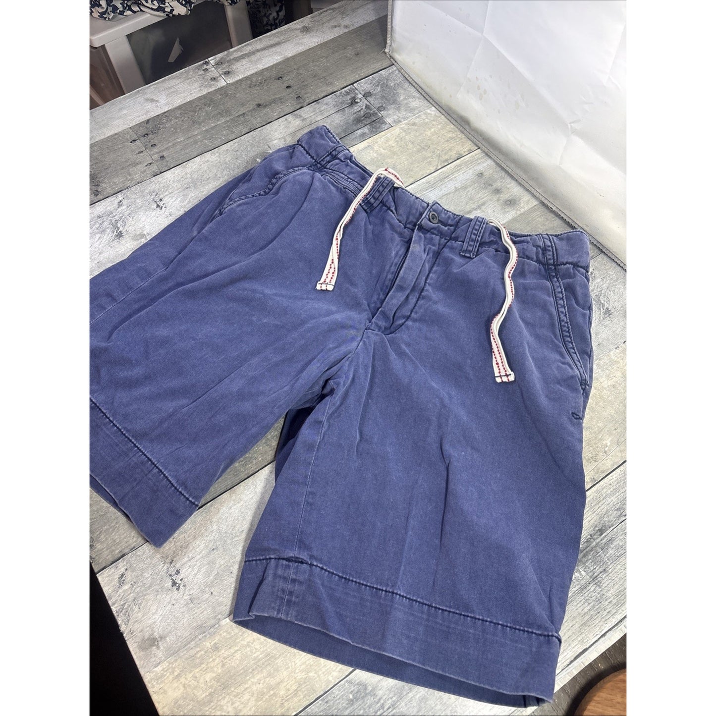 Vintage Polo Ralph Lauren Shorts Mens 32 Blue Chino Cotton Distress Drawstring