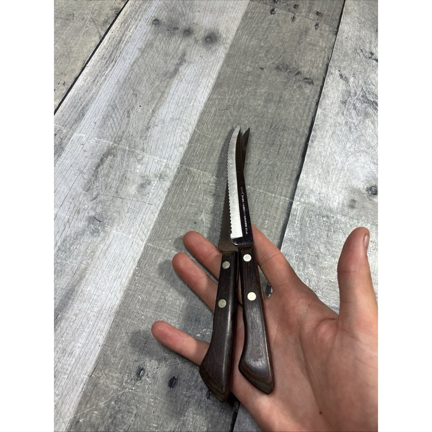 Vintage Ekco Flint Stainless Vanadium USA Steak Knives 5" Blade LOT OF 2