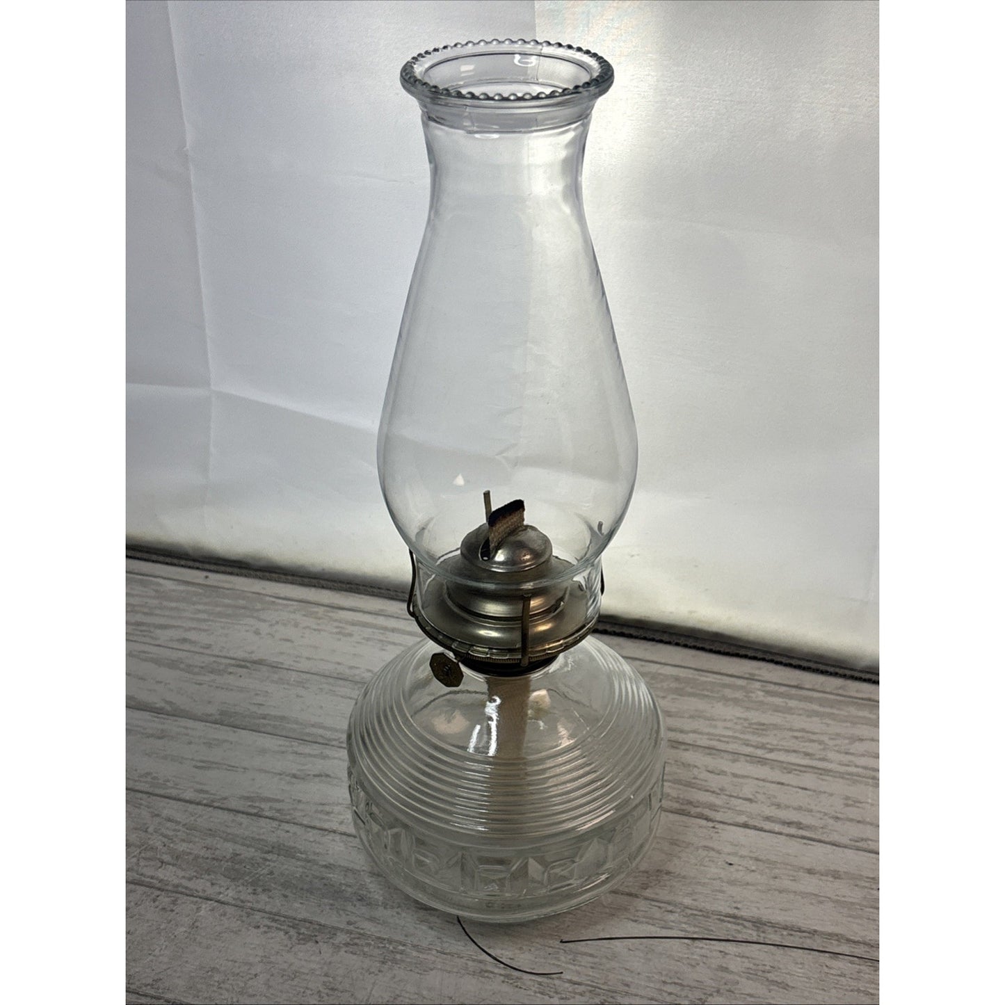 Vintage Antique Lamplight Farms Oil Lamp w/ Thick Glass Etched Base