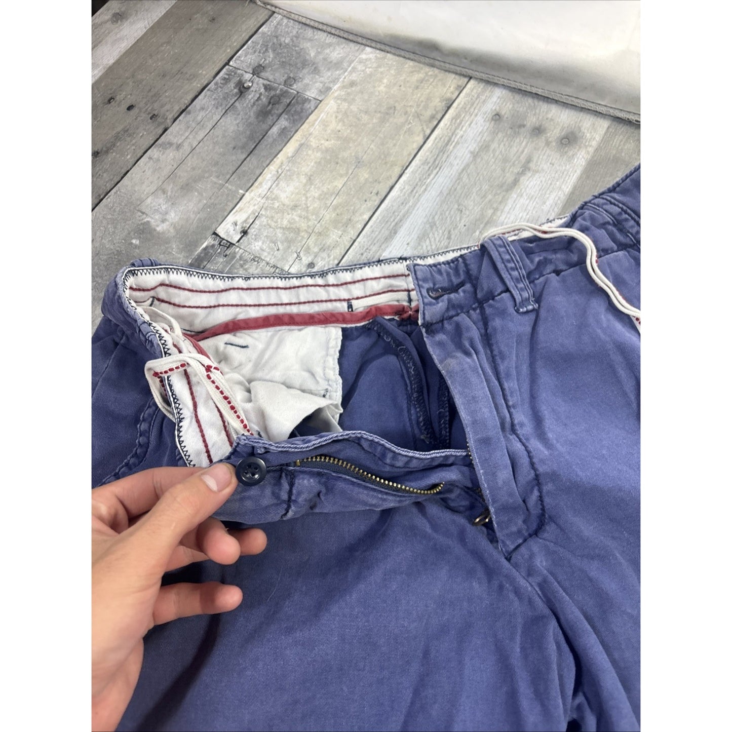 Vintage Polo Ralph Lauren Shorts Mens 32 Blue Chino Cotton Distress Drawstring
