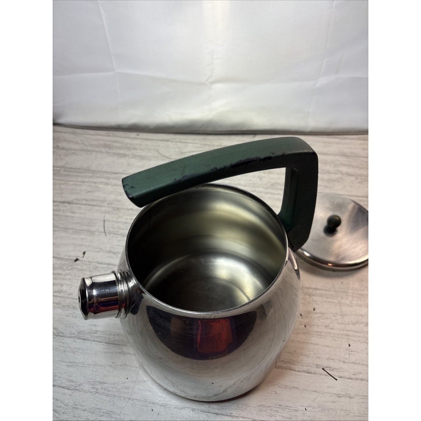 Mepra Whistling Tea Pot Kettle Stainless Steel with Green Handle Made In Italy