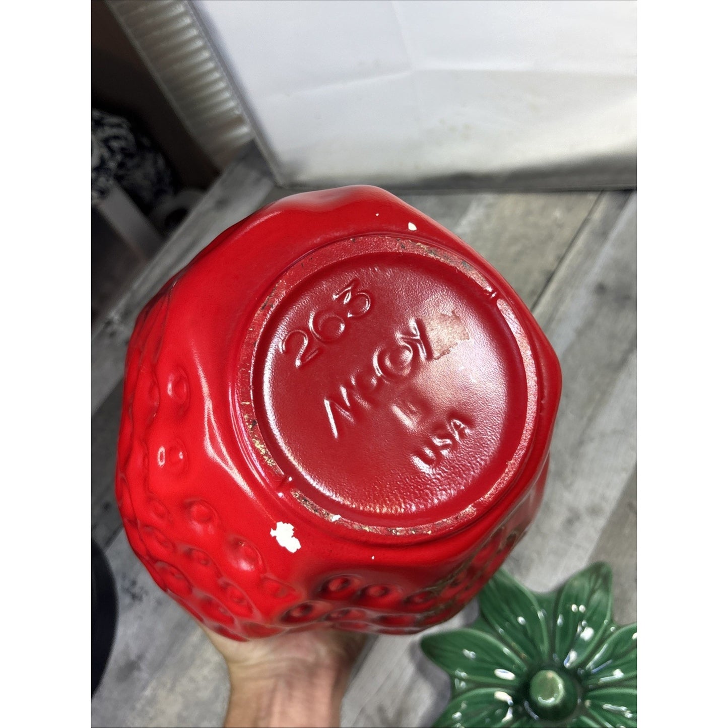 Vintage McCoy Strawberry Ceramic Cookie Jar W/ Lid # 263 USA (FLAWS SEE DESC.)