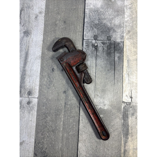 Vintage RIGID 10" inch Pipe Wrench The Ridge Tool Co Elyria Made In USA
