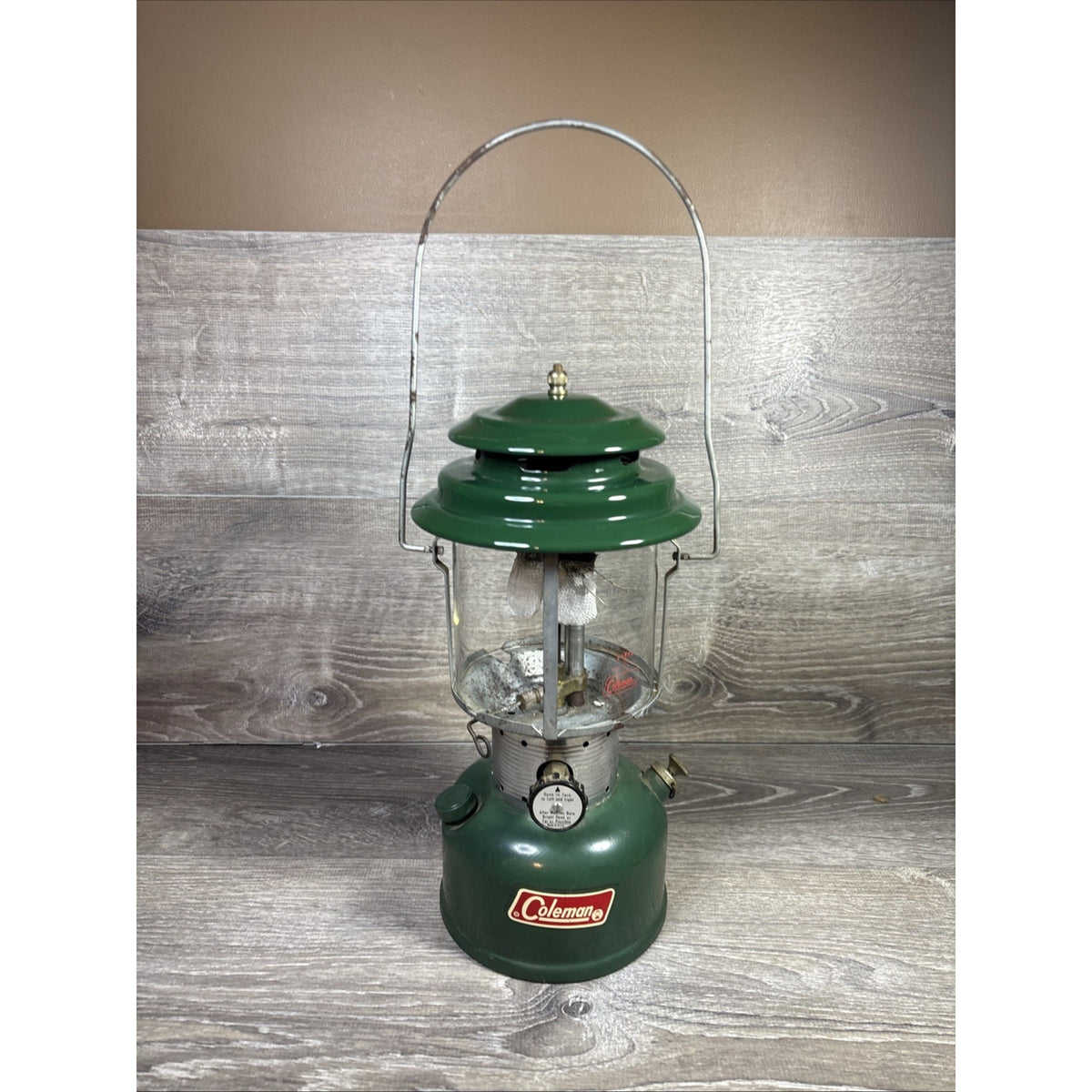 Vintage 1971 Coleman Model 220F Dual 2 Mantle Green Gas Camp Lantern USA