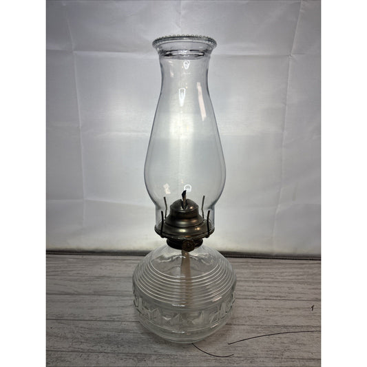 Vintage Antique Lamplight Farms Oil Lamp w/ Thick Glass Etched Base