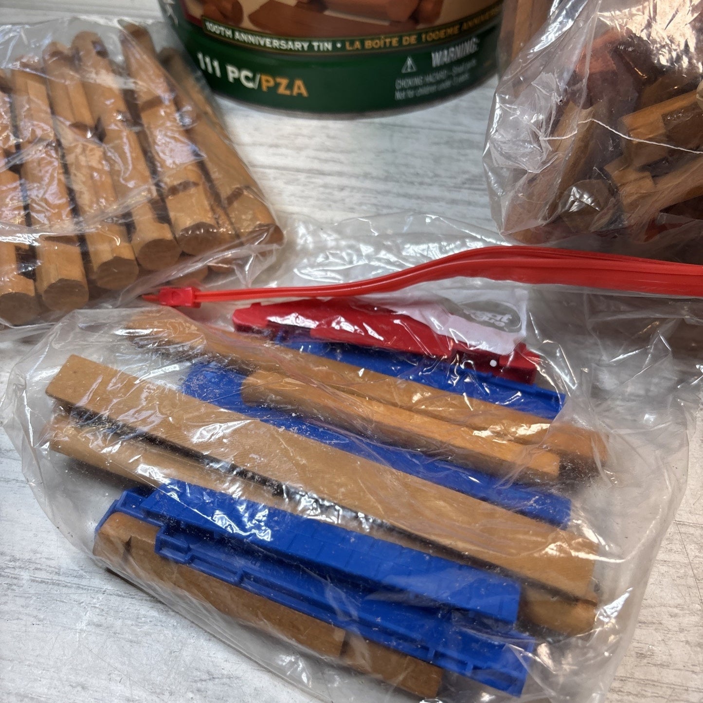 Lincoln Logs K'nex 100th Anniversary Tin Wood Pcs USA Incomplete
