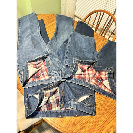 3x Vintage Carhartt Flannel Lined Jeans WF128 Made In USA Size 36x32