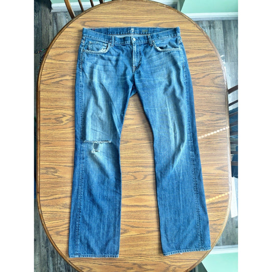 7 For All Mankind Brett Jeans Mens 40x36 Blue Straight Leg Denim Made in USA