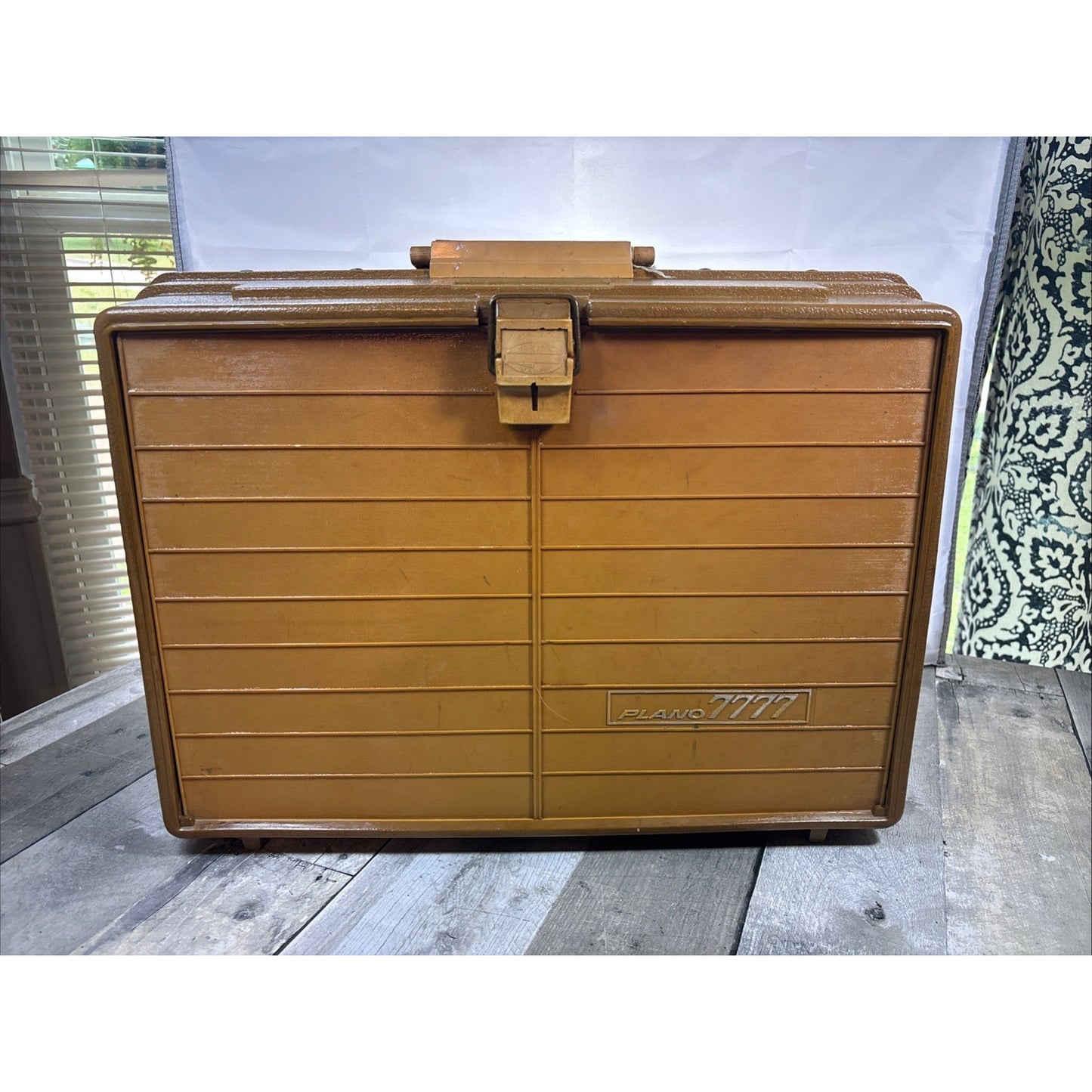 Vintage Plano 7777 Fishing Tackle Box Multi Tray Organizer Olive Tan 70s
