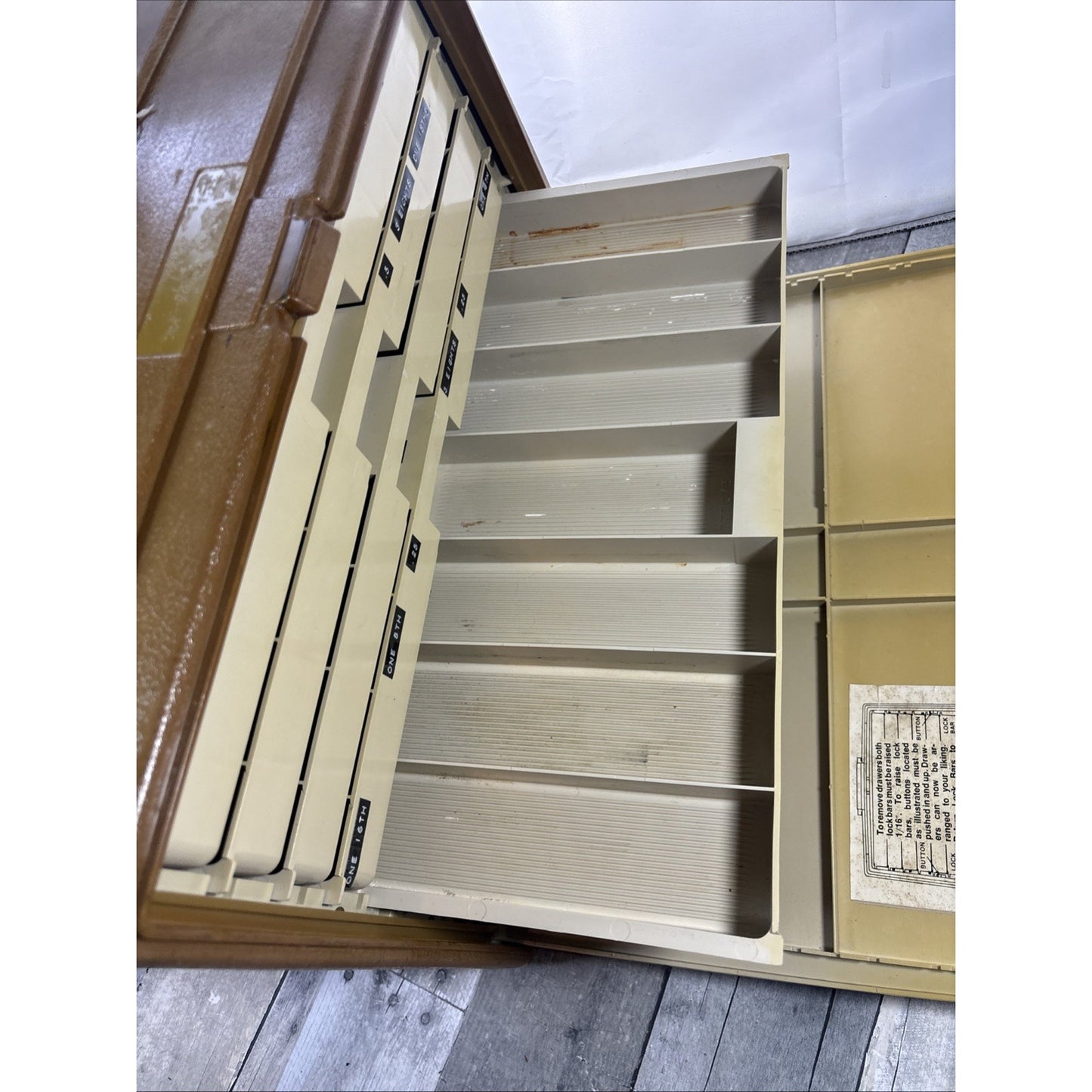Vintage Plano 7777 Fishing Tackle Box Multi Tray Organizer Olive Tan 70s