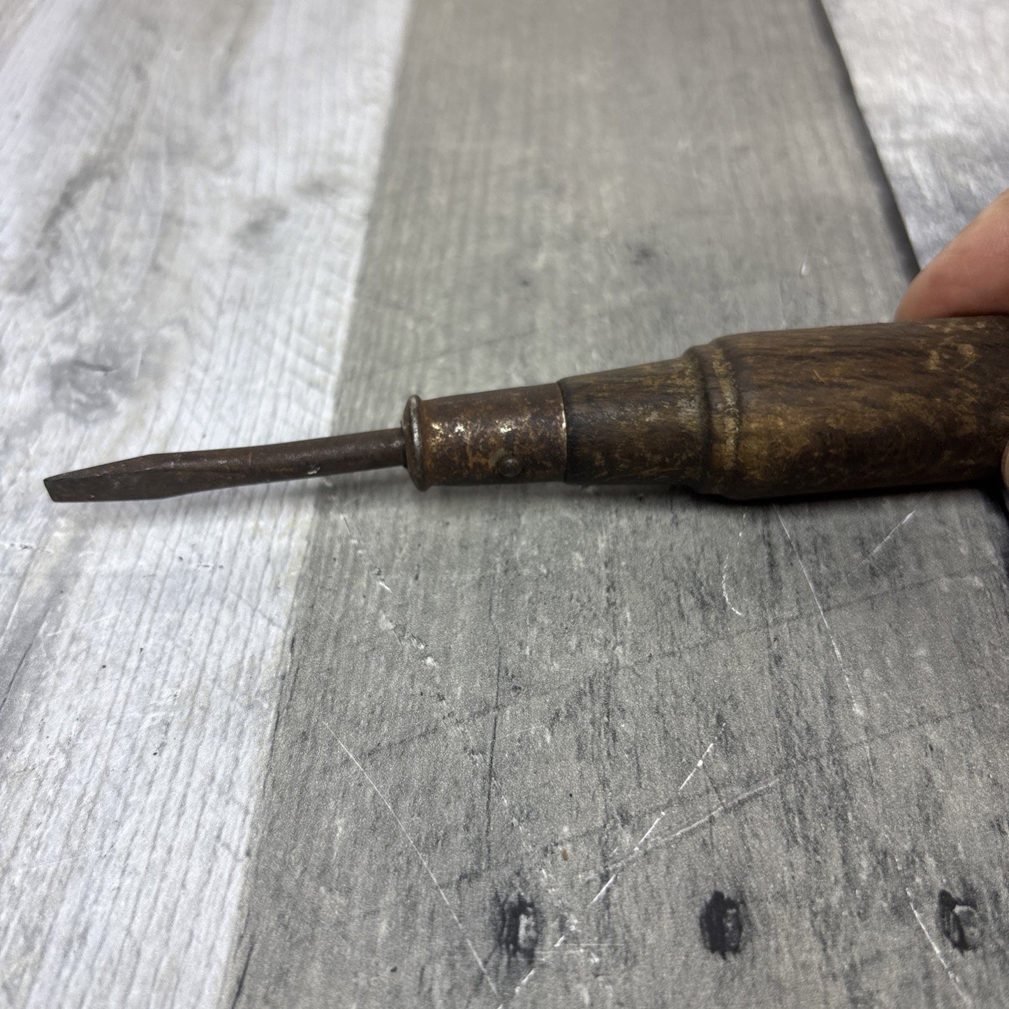 Vintage Wood Handle Flathead Screwdriver Slotted Cabinetmaker Tool Strike Cap
