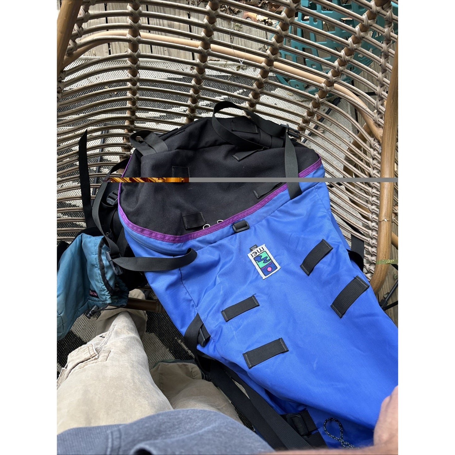 VTG 90's MEI Nylon Heavyweight Hiking Canvas Backpack Carry On Backpack Blue USA