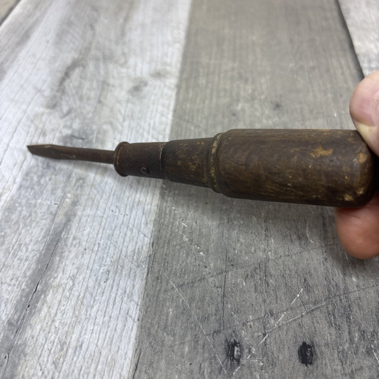 Vintage Wood Handle Flathead Screwdriver Slotted Cabinetmaker Tool Strike Cap