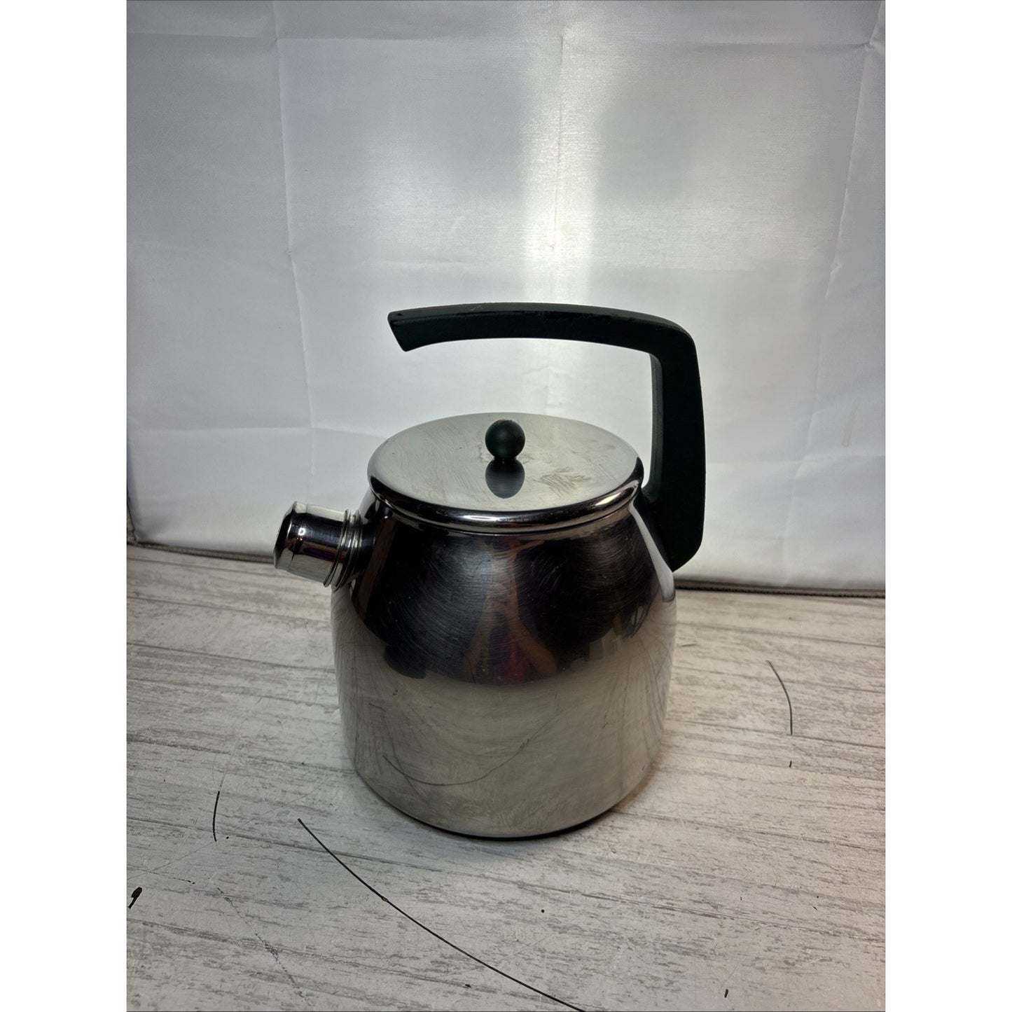Mepra Whistling Tea Pot Kettle Stainless Steel with Green Handle Made In Italy
