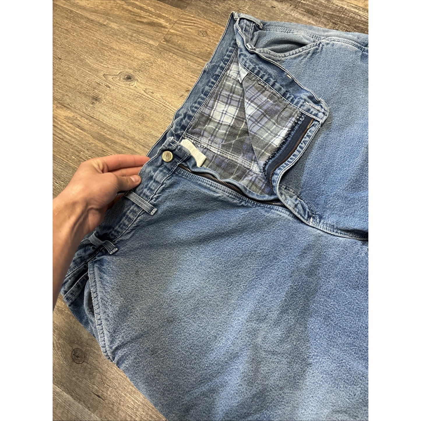 VTG Carhartt Flannel Lined Carpenter Jeans Men's Blue 44x32 - USA Made B14DST