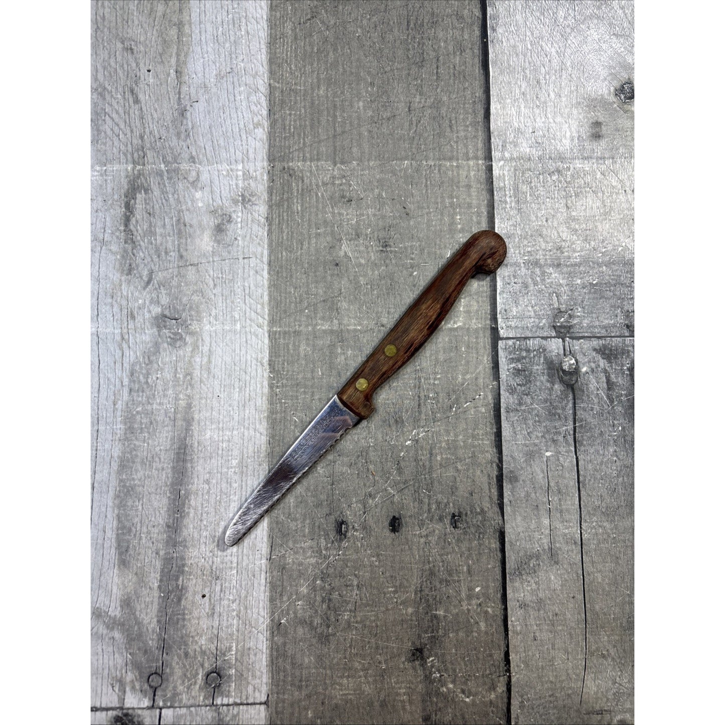Vintage Ekco Eterna Stainless Steel Serrated Knife Wood Handle USA 9 3/4 Inch