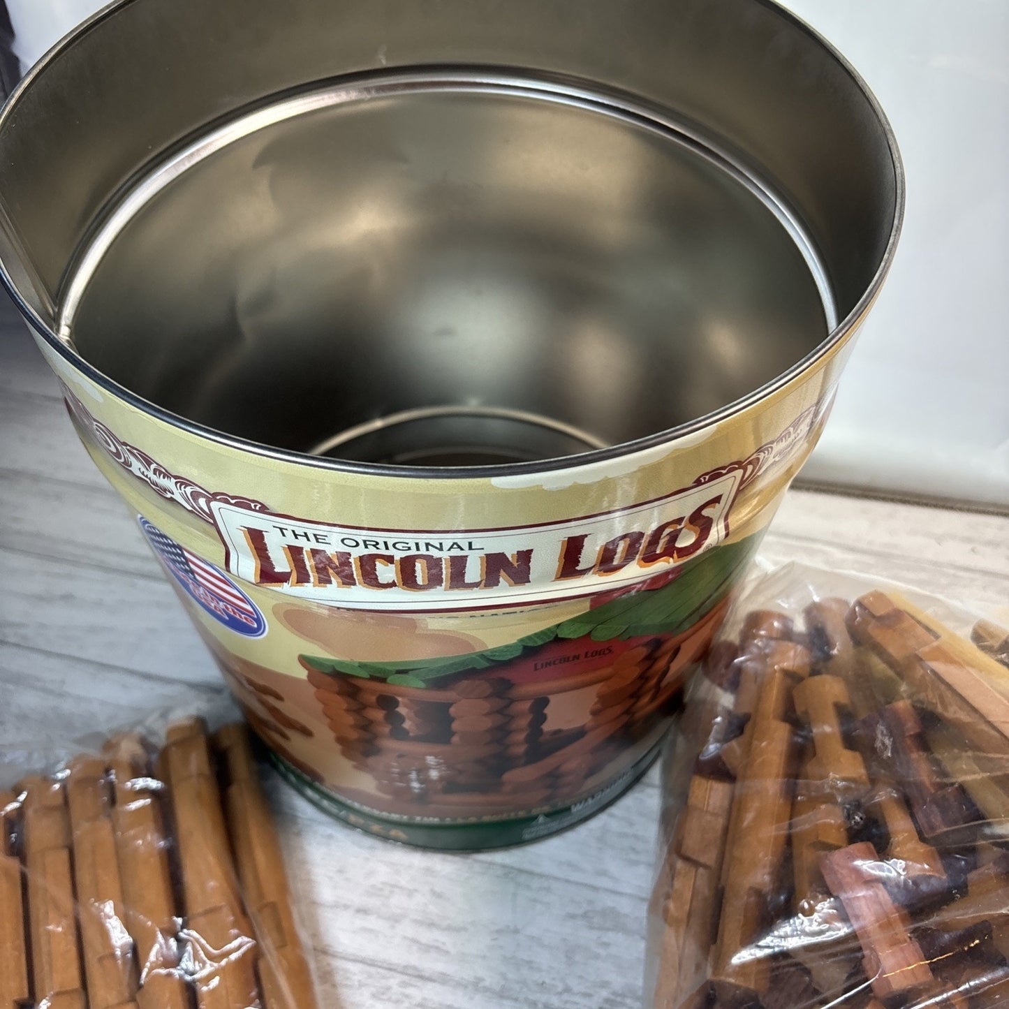 Lincoln Logs K'nex 100th Anniversary Tin Wood Pcs USA Incomplete