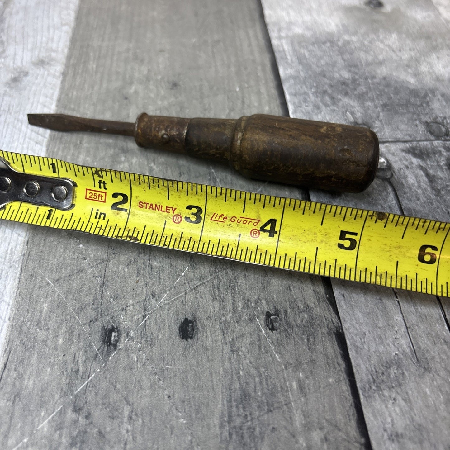 Vintage Wood Handle Flathead Screwdriver Slotted Cabinetmaker Tool Strike Cap