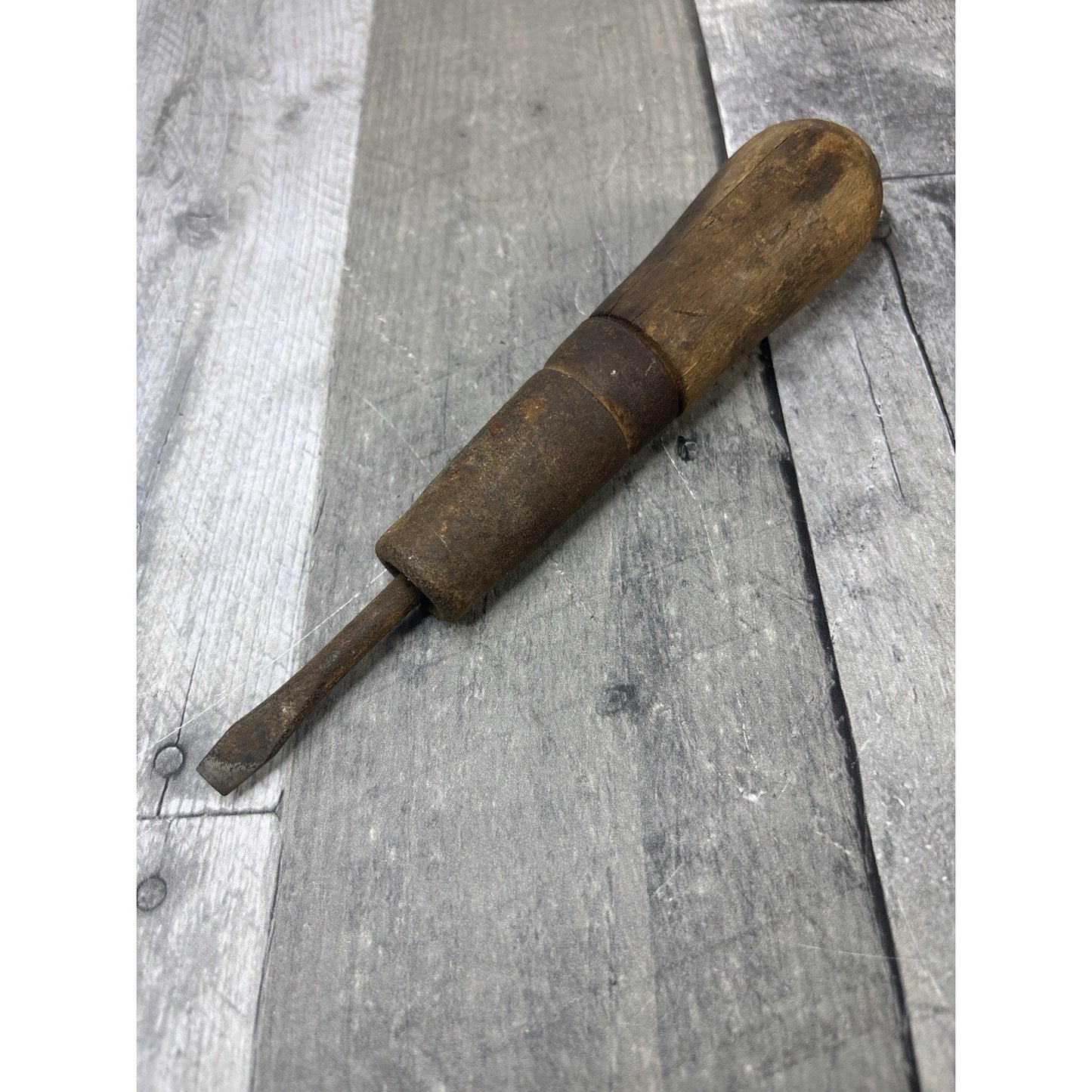 Vintage Heavy Duty Stubby Slotted Screwdriver Wood Handle Mechanics Tool USA