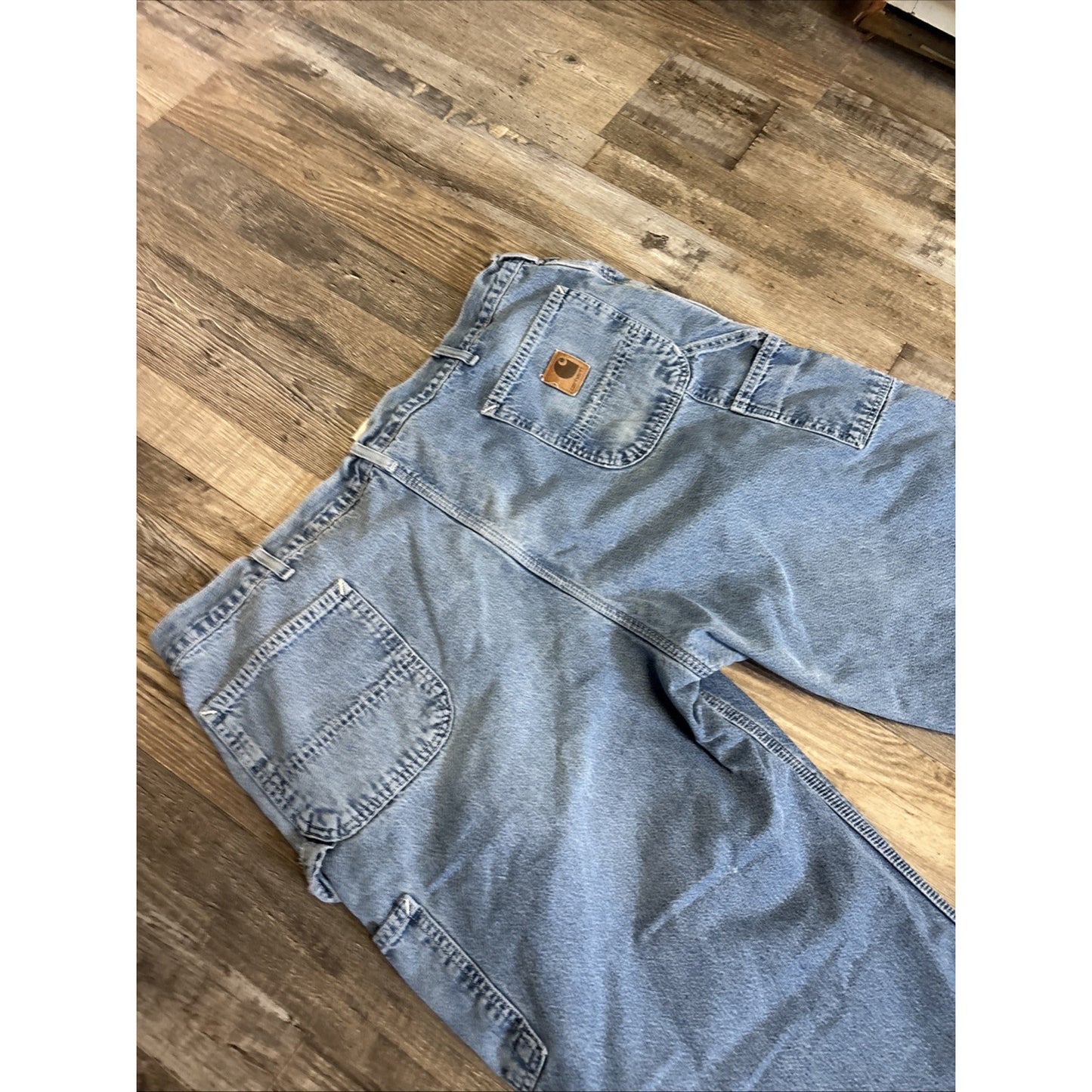 VTG Carhartt Flannel Lined Carpenter Jeans Men's Blue 44x32 - USA Made B14DST