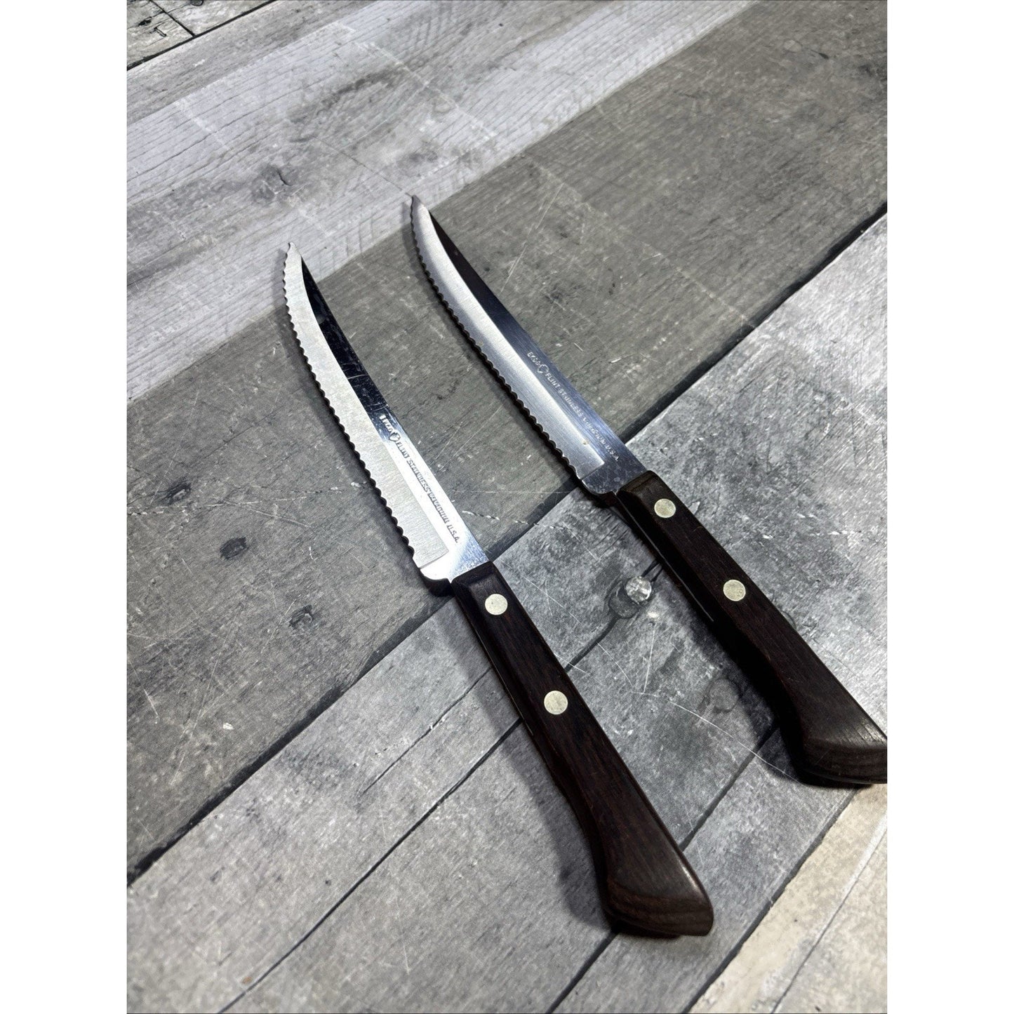 Vintage Ekco Flint Stainless Vanadium USA Steak Knives 5" Blade LOT OF 2
