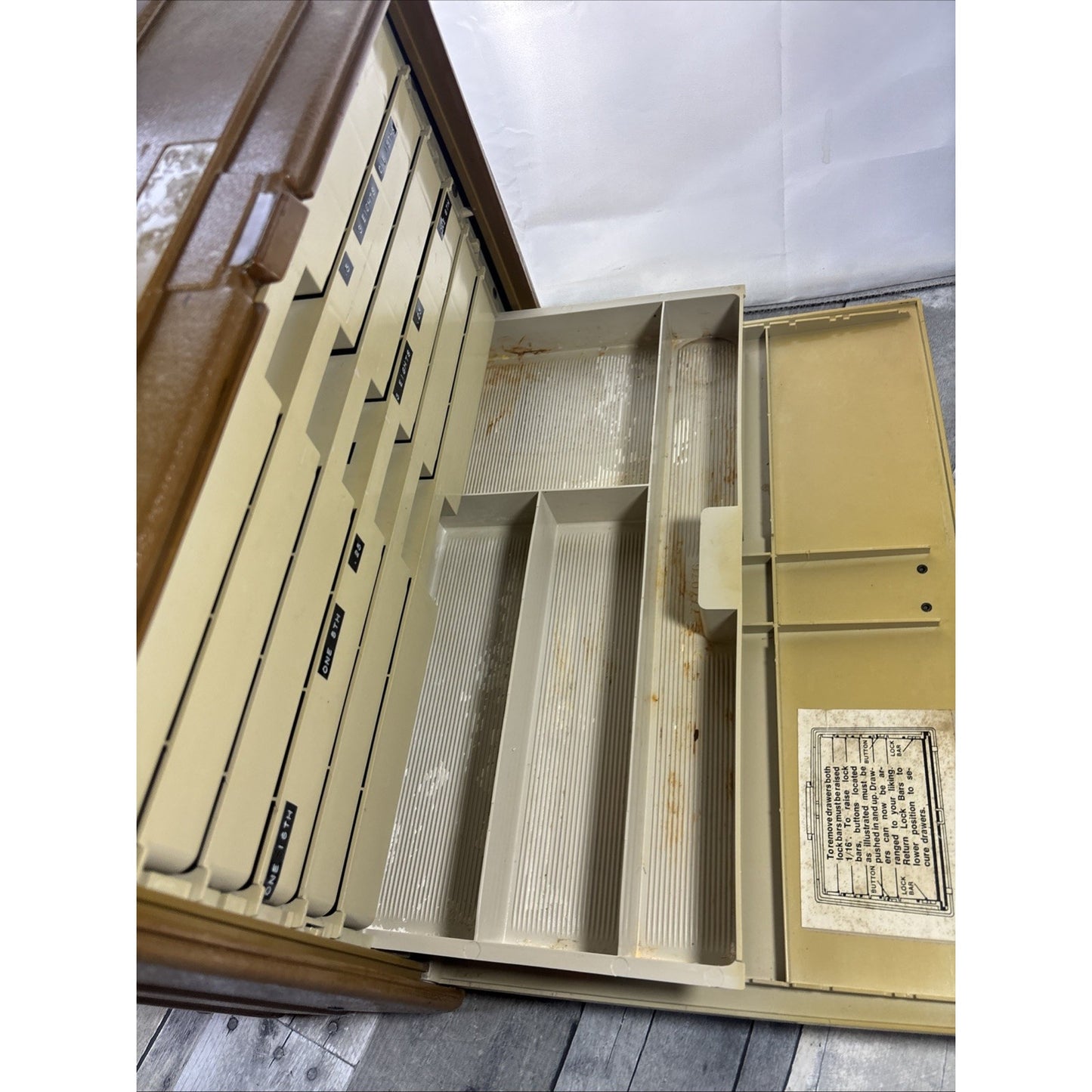 Vintage Plano 7777 Fishing Tackle Box Multi Tray Organizer Olive Tan 70s