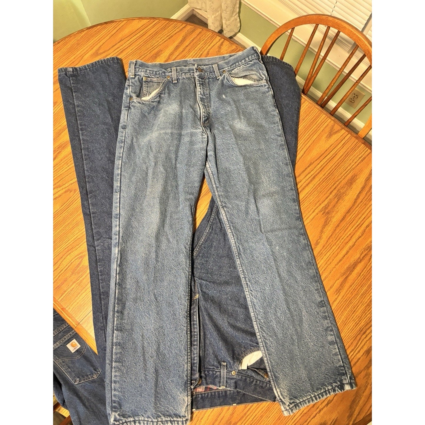 3x Vintage Carhartt Flannel Lined Jeans WF128 Made In USA Size 36x32