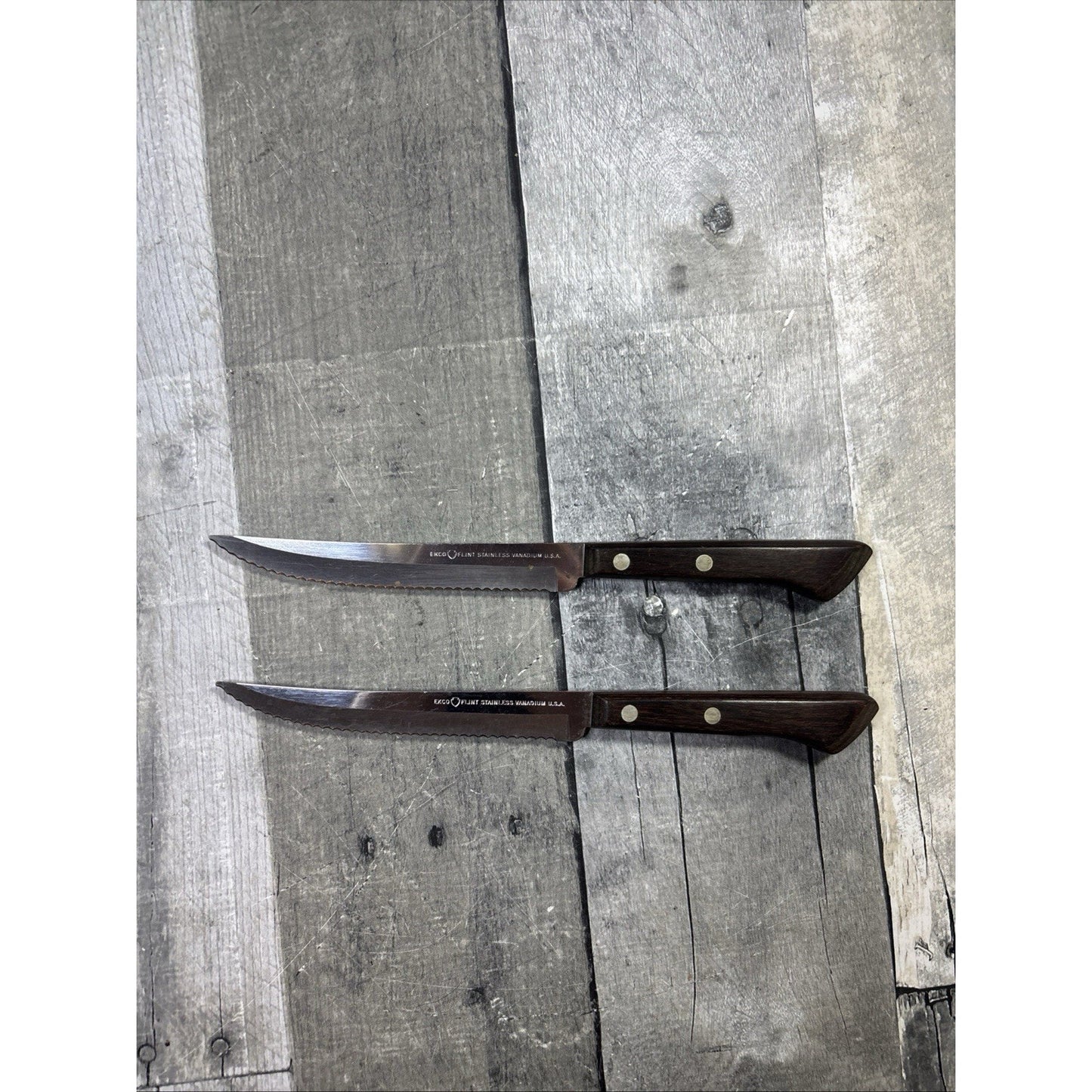 Vintage Ekco Flint Stainless Vanadium USA Steak Knives 5" Blade LOT OF 2