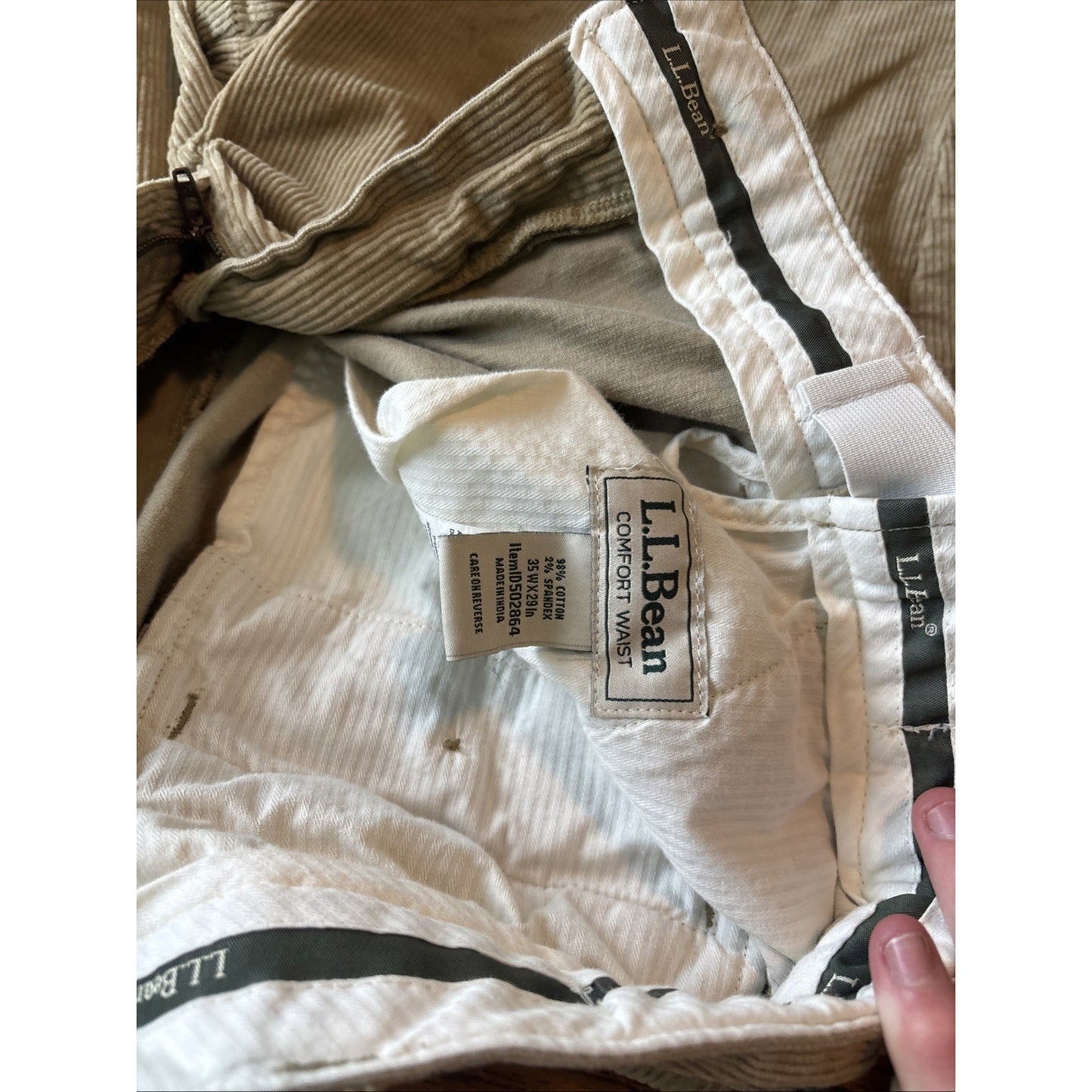 LL Bean Corduroy Flat Front Pants Mens Size 35x29 Comfort Waist Brown Stretch