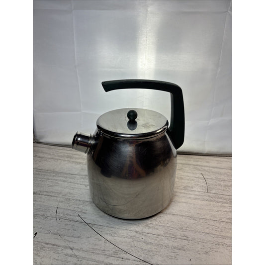 Mepra Whistling Tea Pot Kettle Stainless Steel with Green Handle Made In Italy